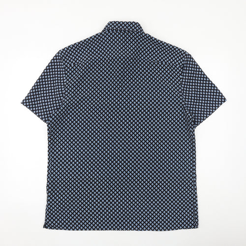 Marks and Spencer Mens Black Geometric Polyester Button-Up Size L Collared Button