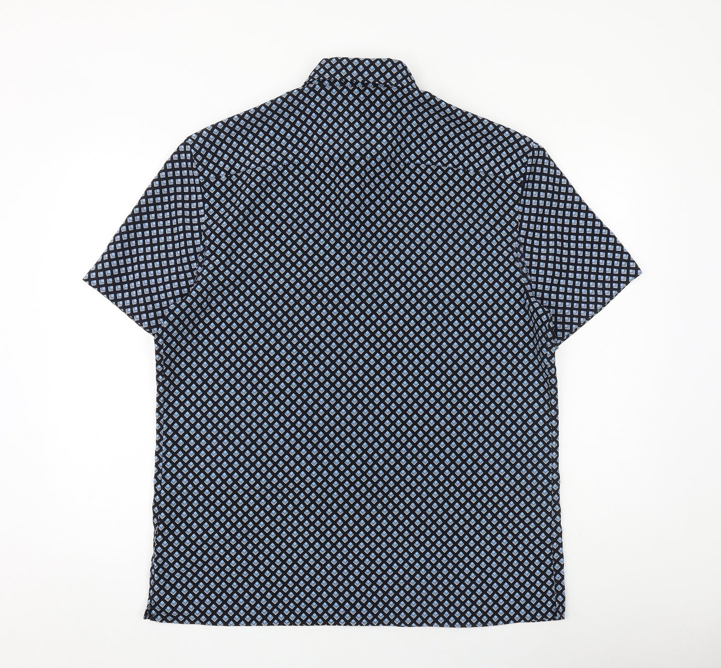 Marks and Spencer Mens Black Geometric Polyester Button-Up Size L Collared Button