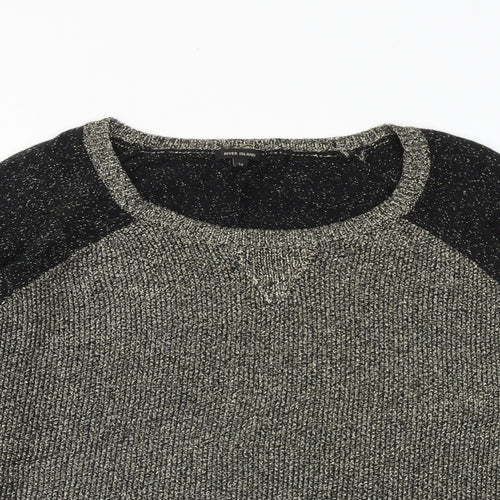 River Island Womens Black Round Neck Cotton Pullover Jumper Size 14