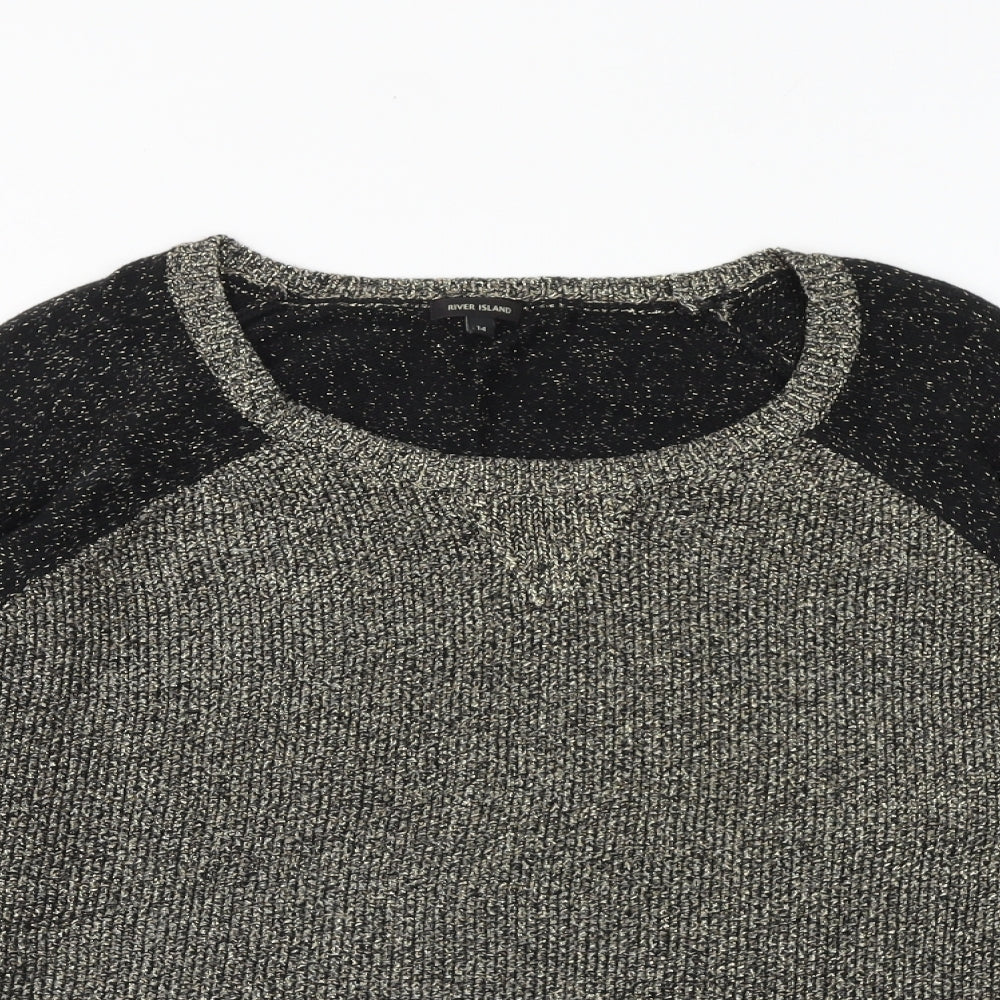 River Island Womens Black Round Neck Cotton Pullover Jumper Size 14