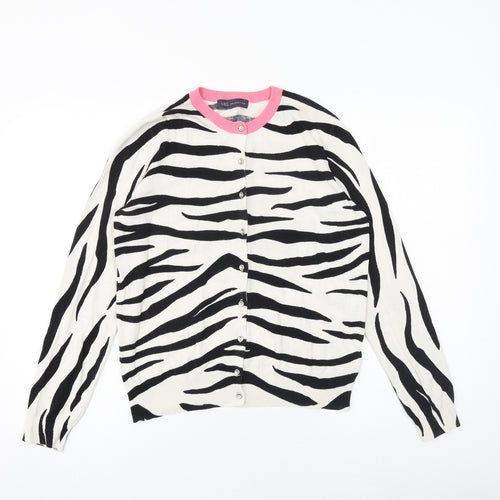 Marks and Spencer Womens Ivory Round Neck Animal Print Viscose Cardigan Jumper Size 14 - Zebra Print