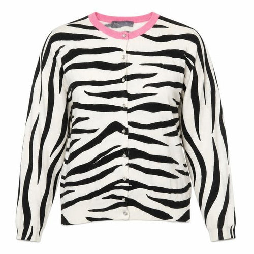 Marks and Spencer Womens Ivory Round Neck Animal Print Viscose Cardigan Jumper Size 14 - Zebra Print