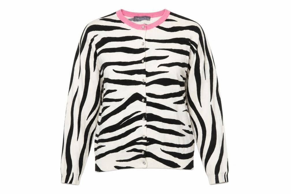 Marks and Spencer Womens Ivory Round Neck Animal Print Viscose Cardigan Jumper Size 14 - Zebra Print
