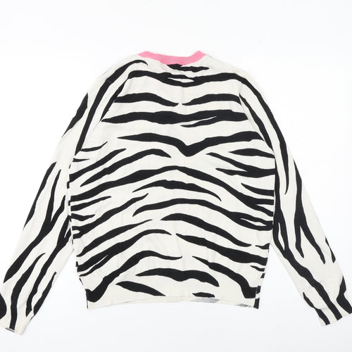Marks and Spencer Womens Ivory Round Neck Animal Print Viscose Cardigan Jumper Size 14 - Zebra Print