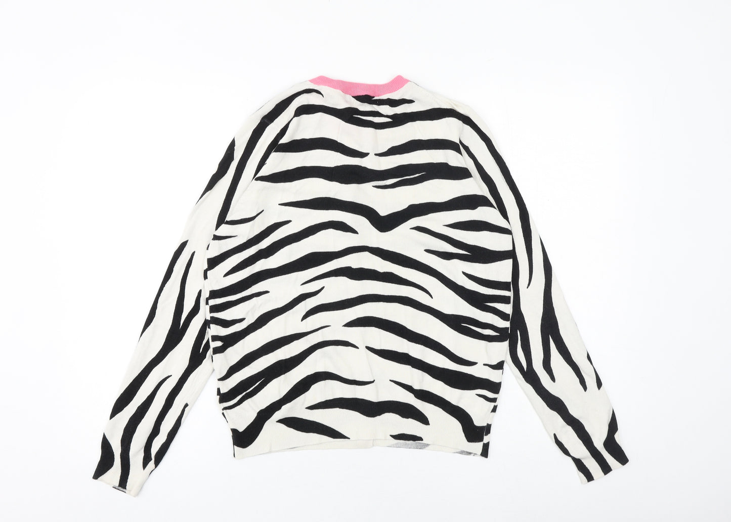 Marks and Spencer Womens Ivory Round Neck Animal Print Viscose Cardigan Jumper Size 14 - Zebra Print