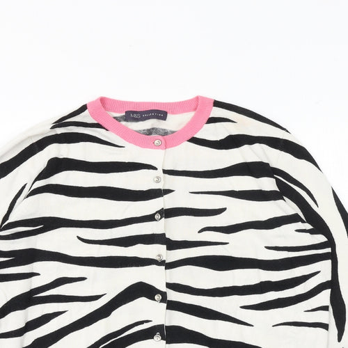 Marks and Spencer Womens Ivory Round Neck Animal Print Viscose Cardigan Jumper Size 14 - Zebra Print