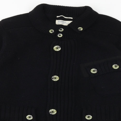 Voi Jeans Mens Black Collared Acrylic Cardigan Jumper Size M Long Sleeve - Elbow patches