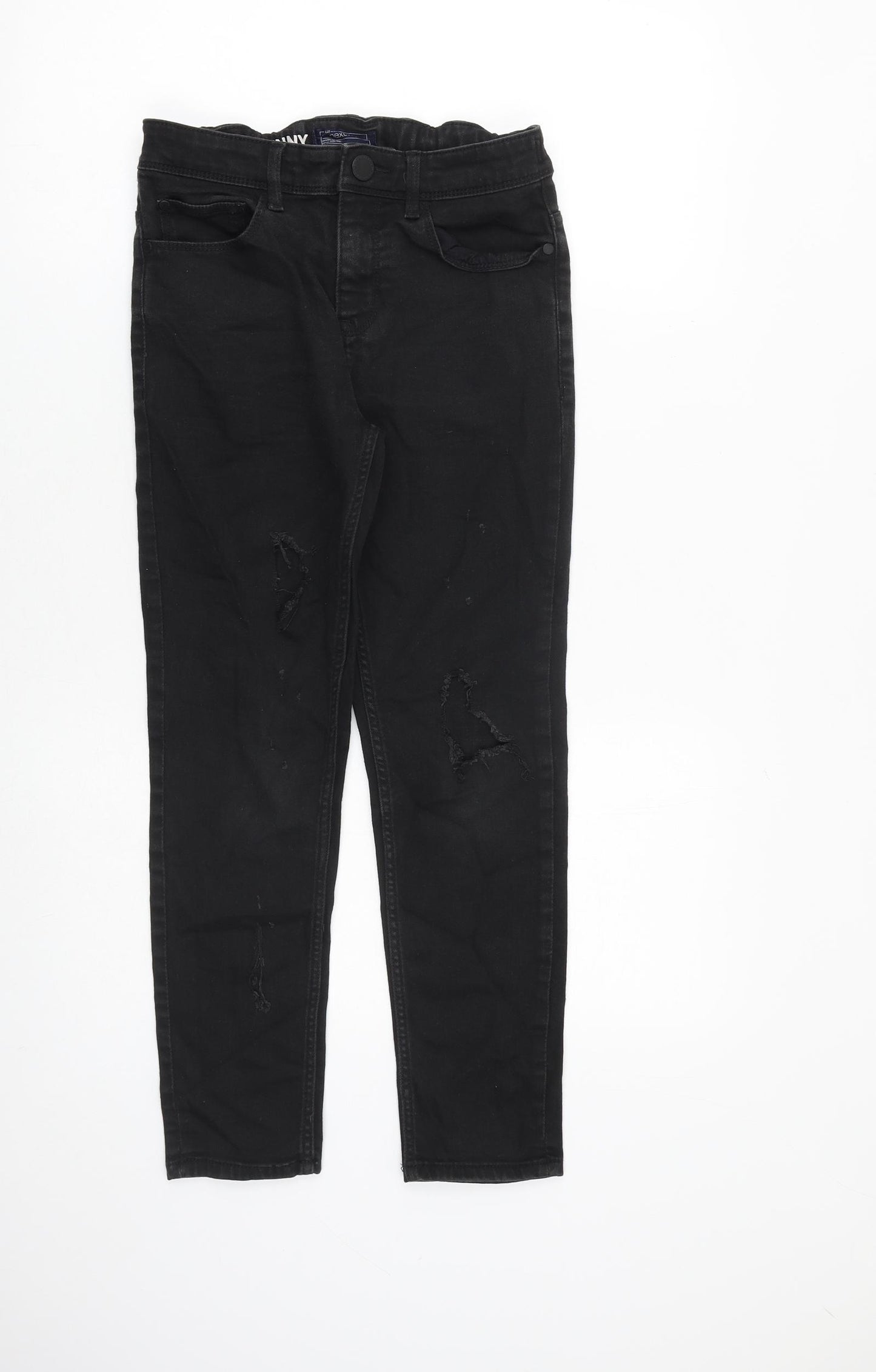 NEXT Boys Black Cotton Skinny Jeans Size 12 Years L25 in Regular Zip - Distressed