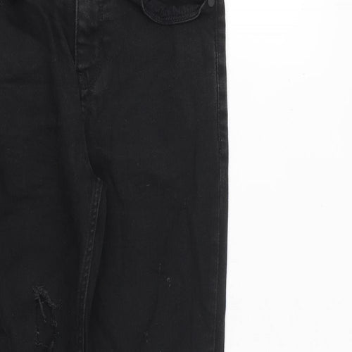 NEXT Boys Black Cotton Skinny Jeans Size 12 Years L25 in Regular Zip - Distressed