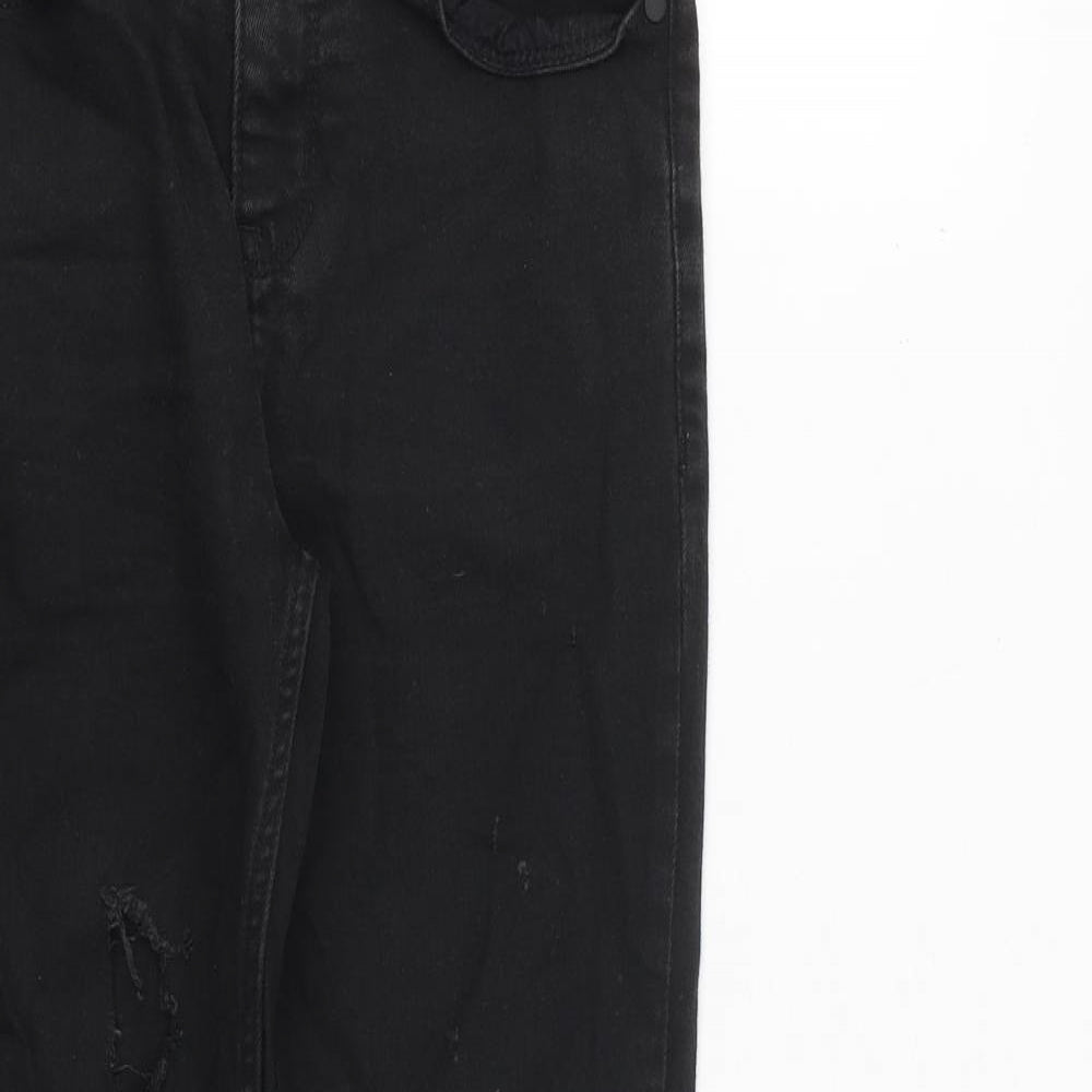 NEXT Boys Black Cotton Skinny Jeans Size 12 Years L25 in Regular Zip - Distressed