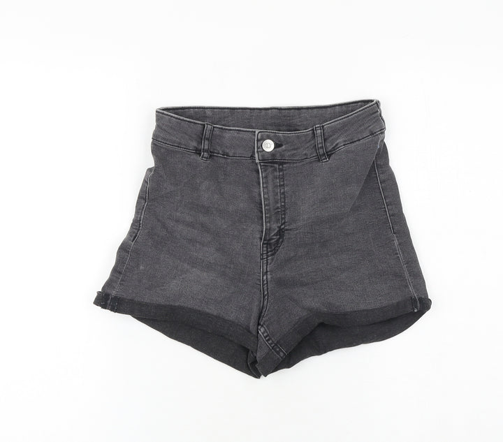 H&M Womens Grey Cotton Boyfriend Shorts Size 8 L3 in Regular Zip