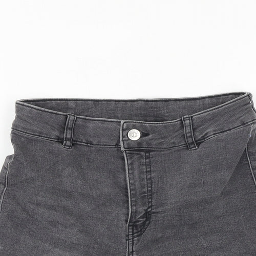 H&M Womens Grey Cotton Boyfriend Shorts Size 8 L3 in Regular Zip