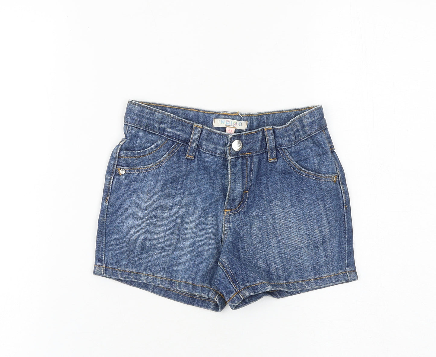 Indigo Girls Blue 100% Cotton Boyfriend Shorts Size 5-6 Years Regular Zip