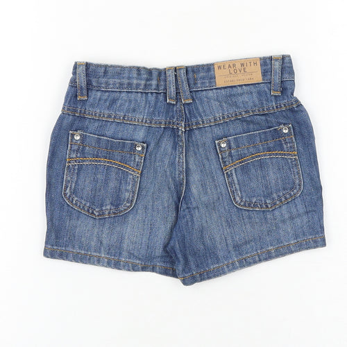 Indigo Girls Blue 100% Cotton Boyfriend Shorts Size 5-6 Years Regular Zip