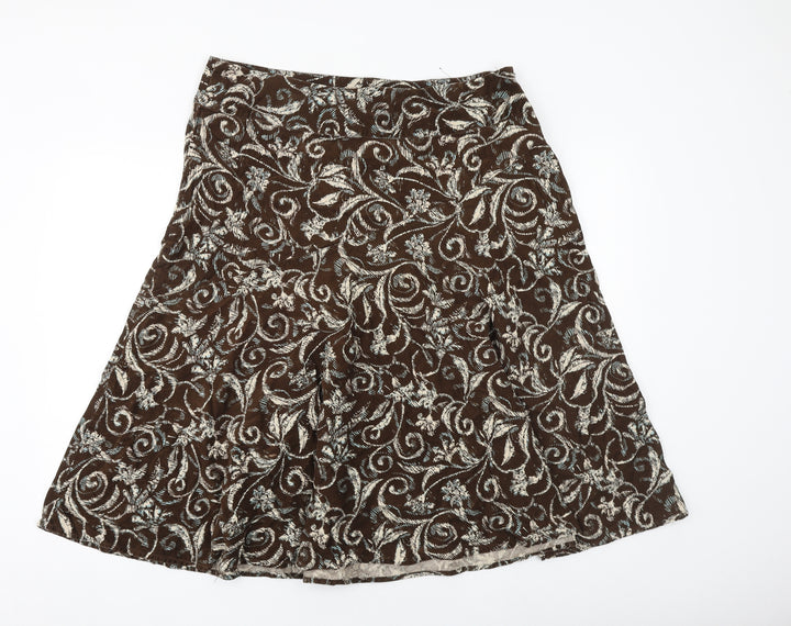 Maine New England Womens Brown Geometric Polyester Swing Skirt Size 16 Zip