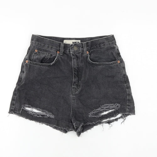 Topshop Womens Grey 100% Cotton Hot Pants Shorts Size 28 in Regular Zip - Distressed