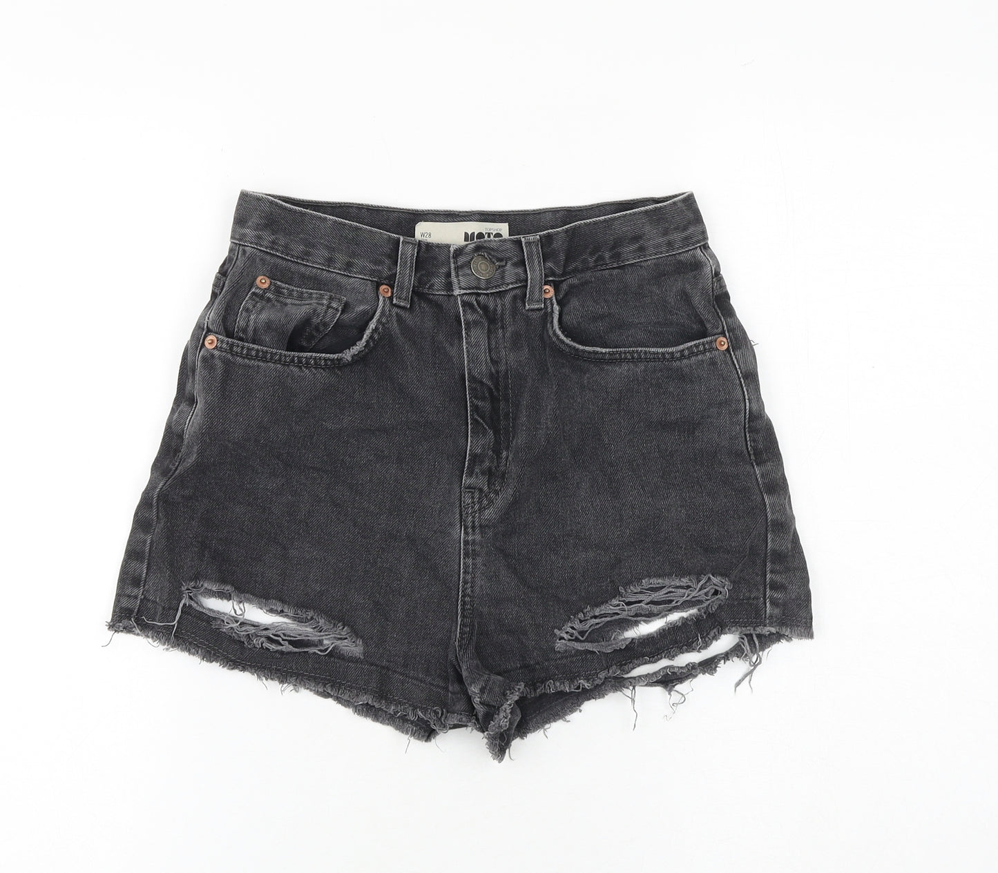 Topshop Womens Grey 100% Cotton Hot Pants Shorts Size 28 in Regular Zip - Distressed