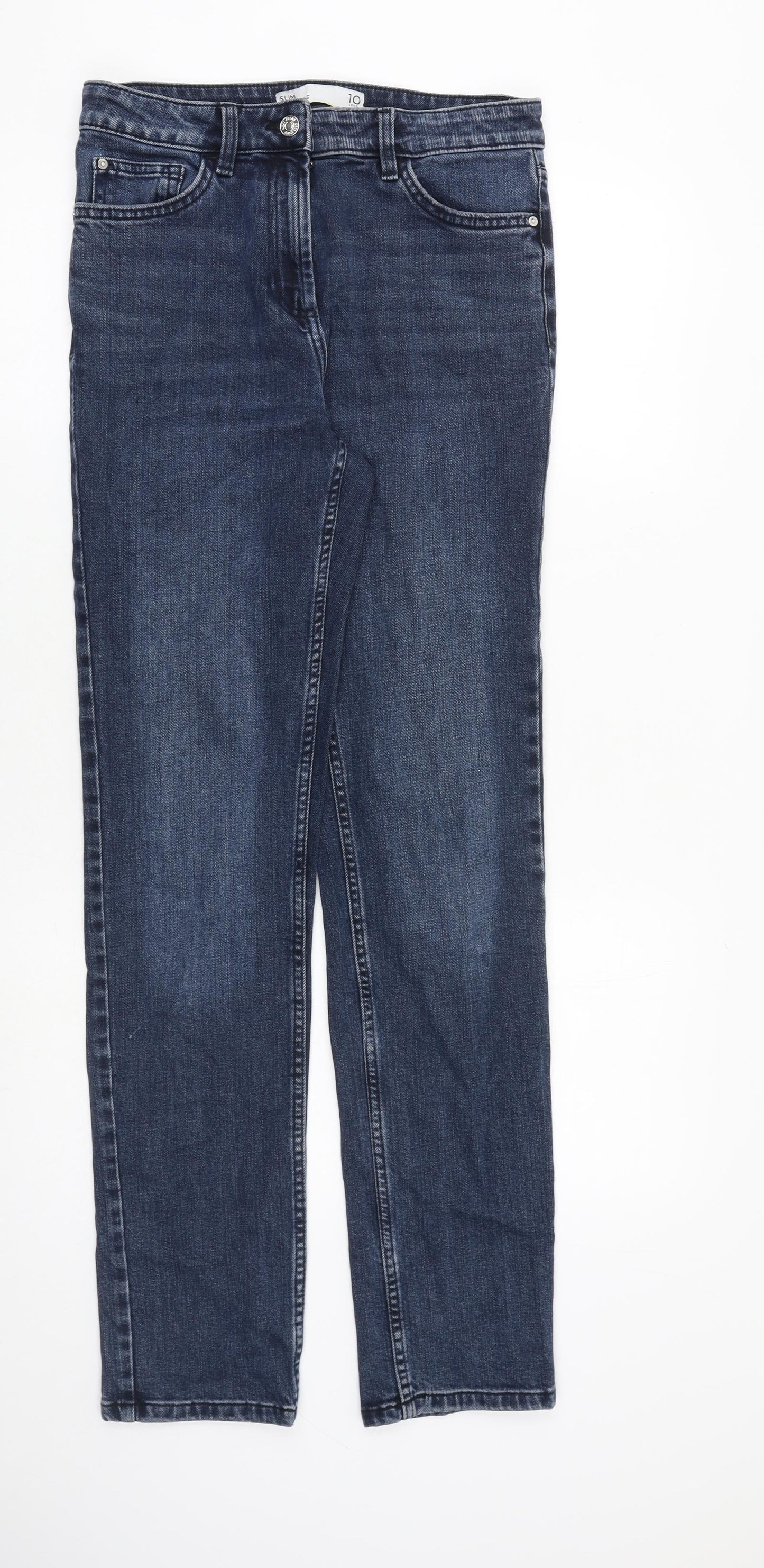 NEXT Womens Blue Cotton Straight Jeans Size 10 L32 in Regular Zip