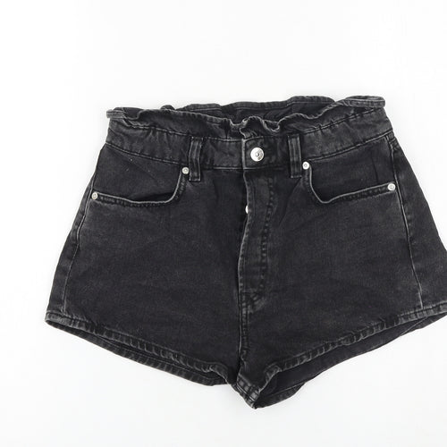 H&M Womens Black 100% Cotton Paperbag Shorts Size 8 Regular Button
