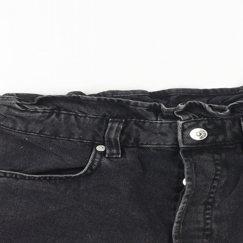 H&M Womens Black 100% Cotton Paperbag Shorts Size 8 Regular Button
