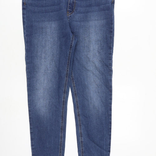 Pull&Bear Womens Blue Cotton Skinny Jeans Size 14 L28 in Regular Zip