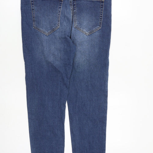 Pull&Bear Womens Blue Cotton Skinny Jeans Size 14 L28 in Regular Zip