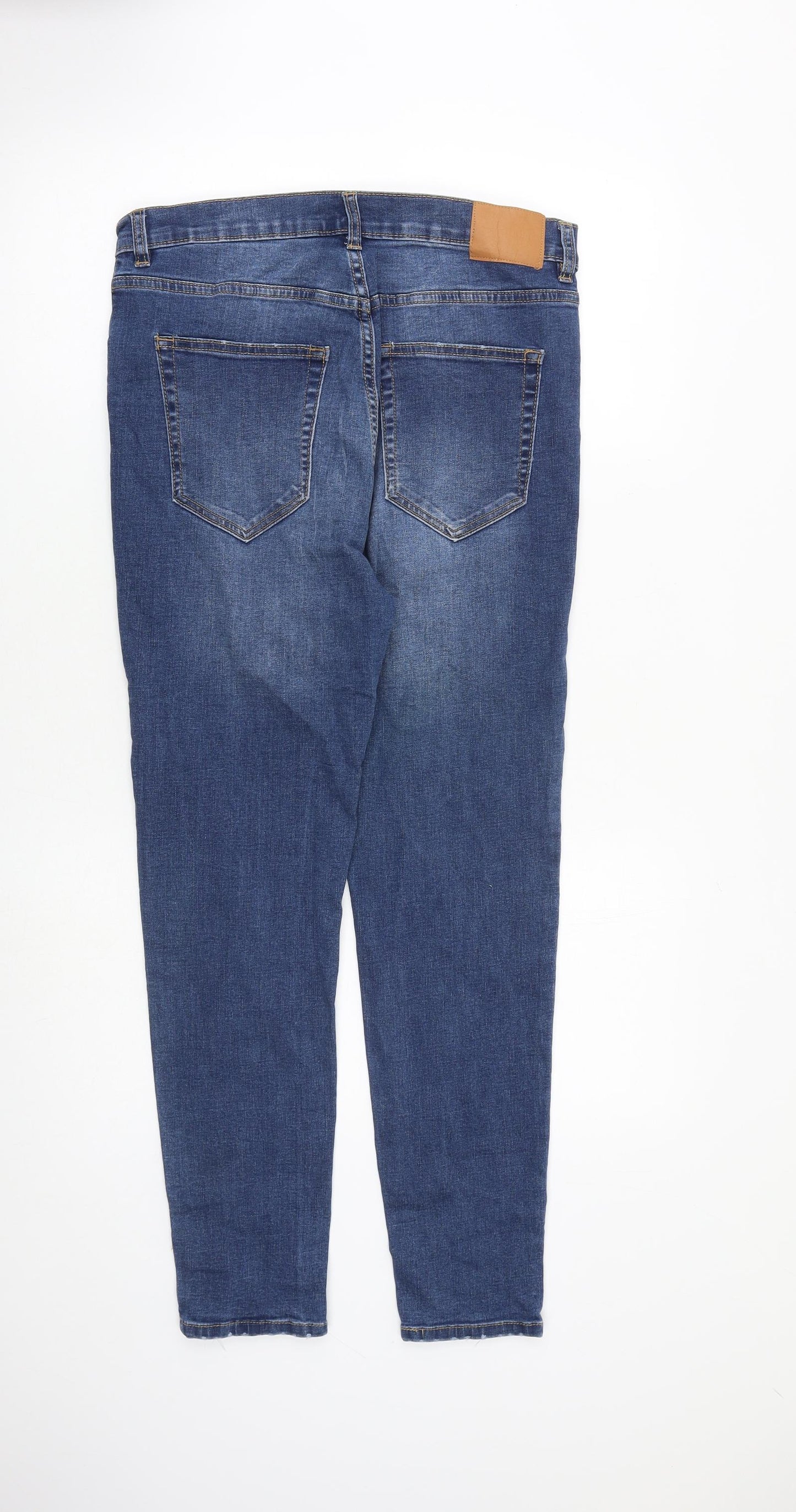 Pull&Bear Womens Blue Cotton Skinny Jeans Size 14 L28 in Regular Zip