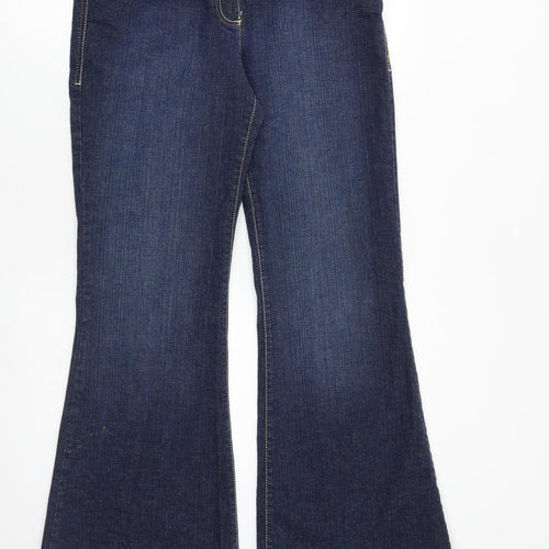NEXT Womens Blue Cotton Flared Jeans Size 14 L32 in Regular Buckle