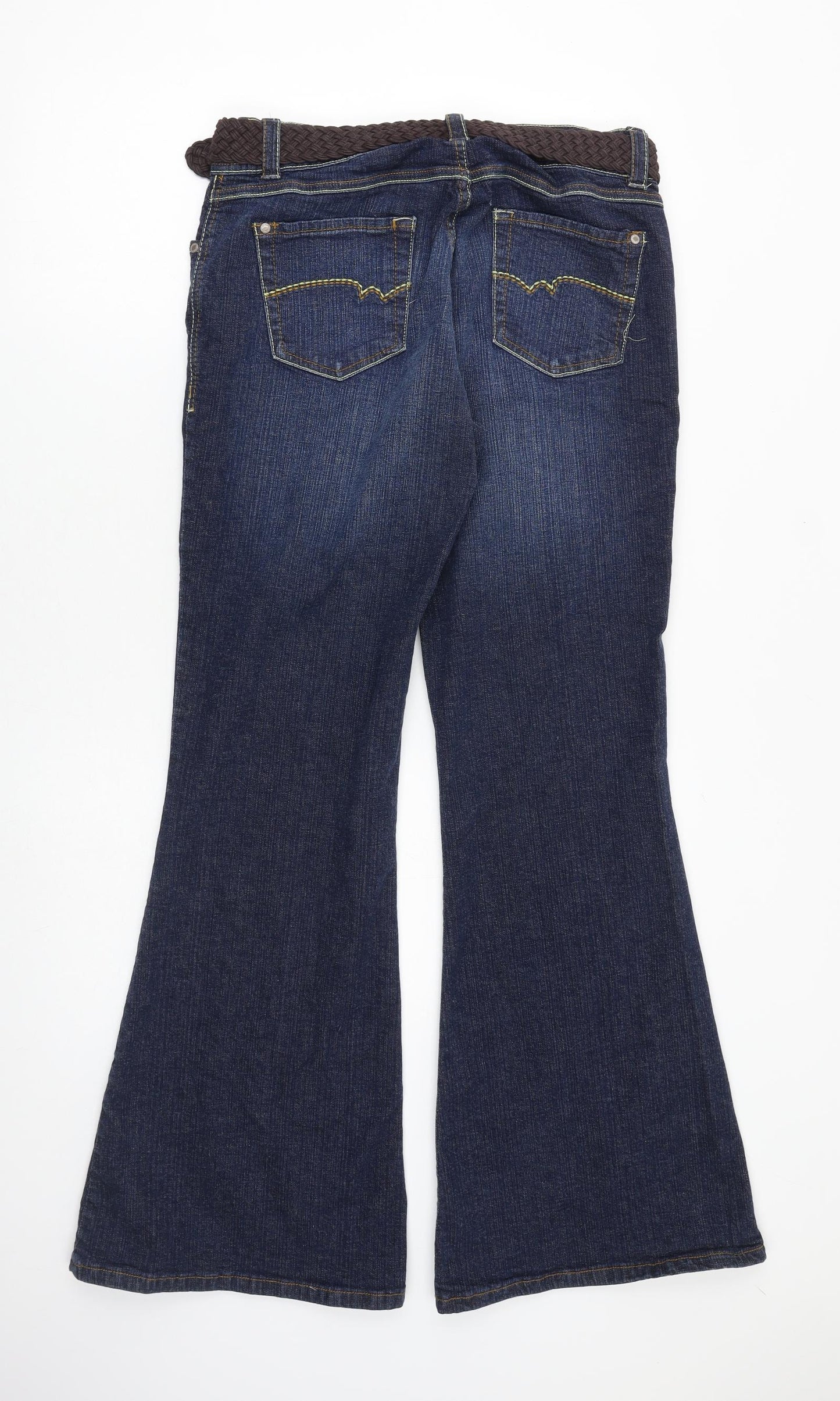 NEXT Womens Blue Cotton Flared Jeans Size 14 L32 in Regular Buckle