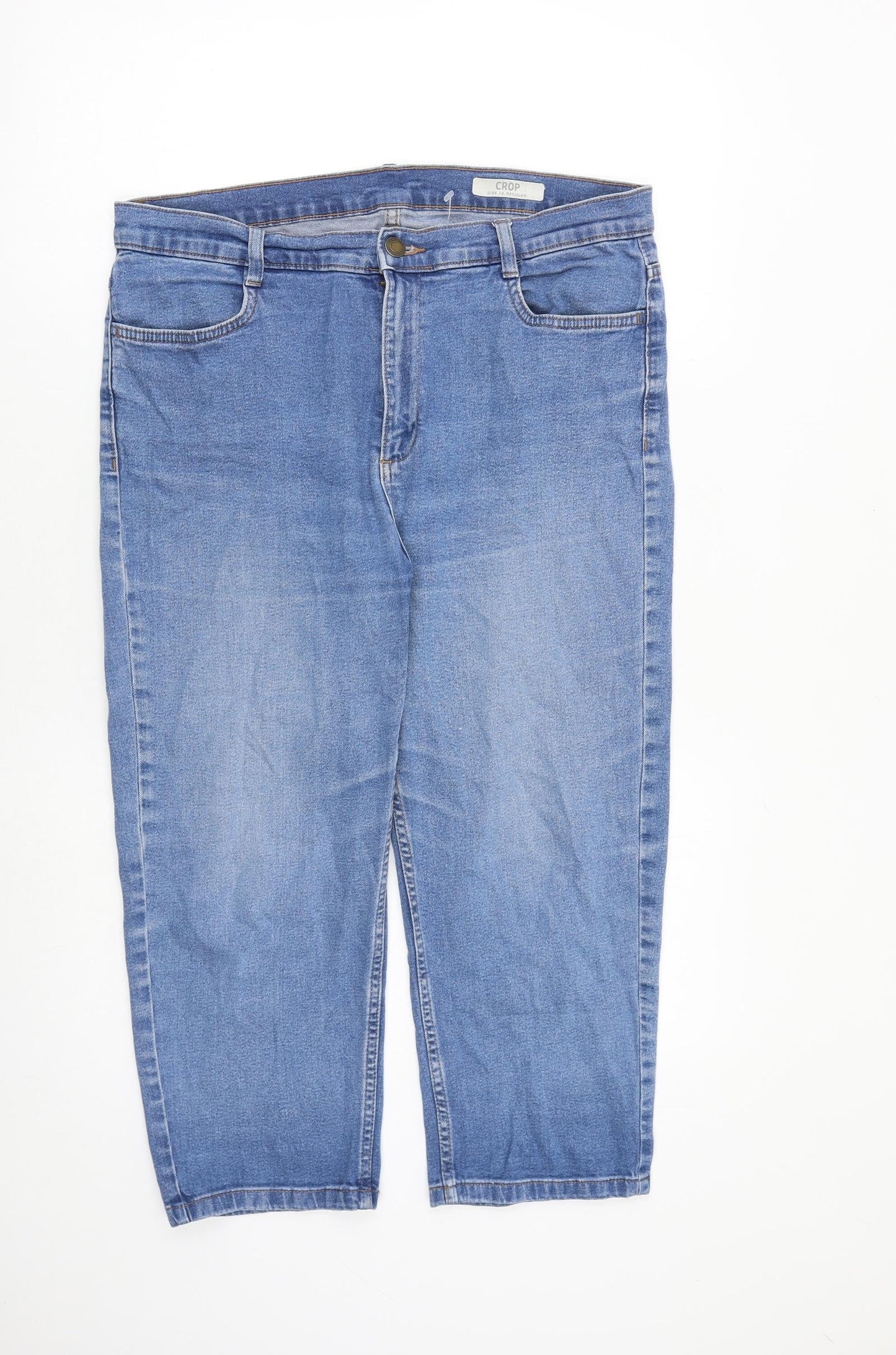 Marks and Spencer Womens Blue Cotton Cropped Jeans Size 16 L22 in Regular Zip