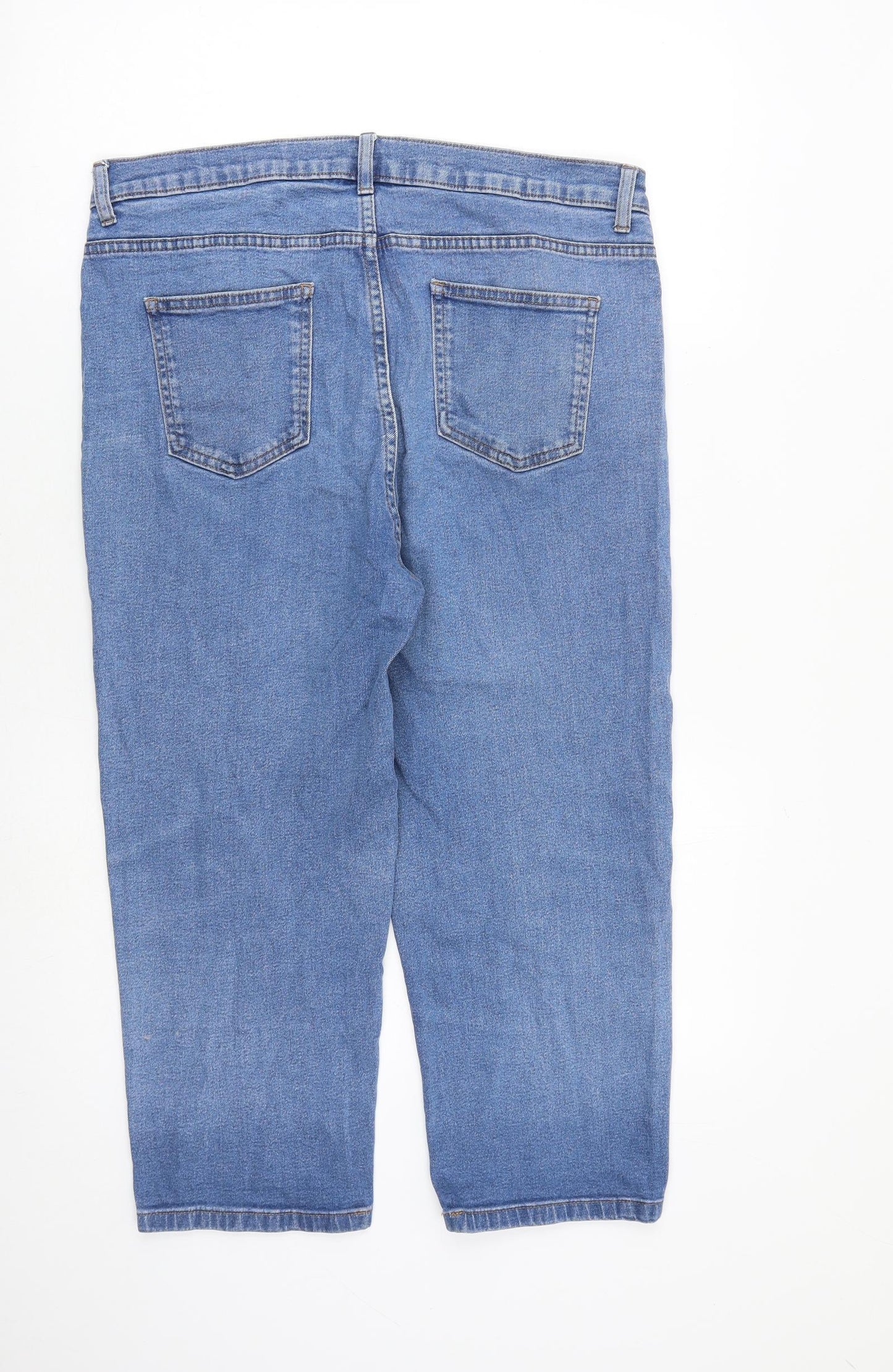 Marks and Spencer Womens Blue Cotton Cropped Jeans Size 16 L22 in Regular Zip