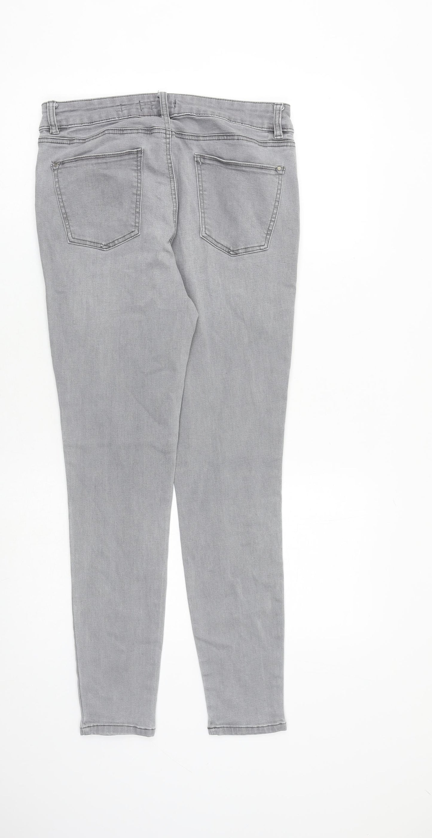 TU Womens Grey Herringbone Cotton Straight Jeans Size 12 L28 in Slim Zip