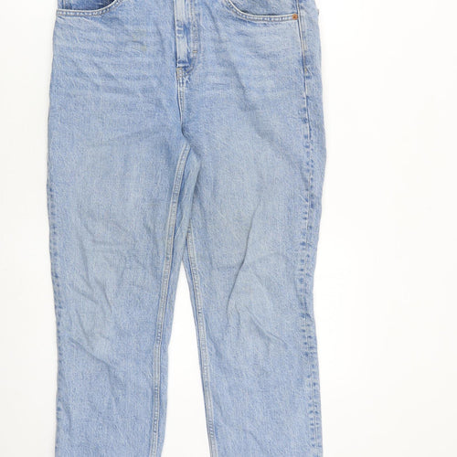 Topshop Womens Blue Cotton Cropped Jeans Size 32 in L24 in Regular Zip - Raw Hem