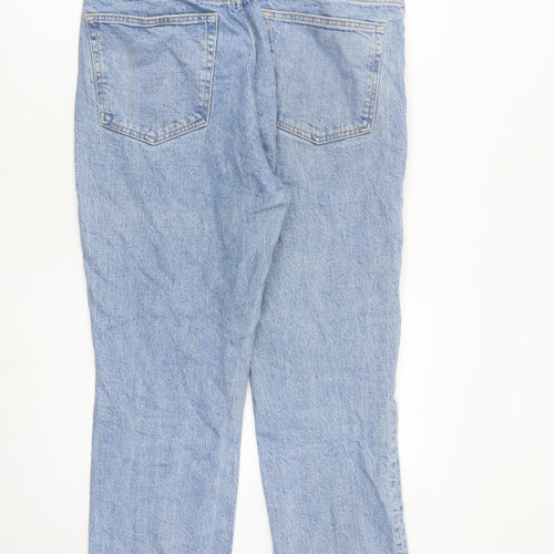 Topshop Womens Blue Cotton Cropped Jeans Size 32 in L24 in Regular Zip - Raw Hem