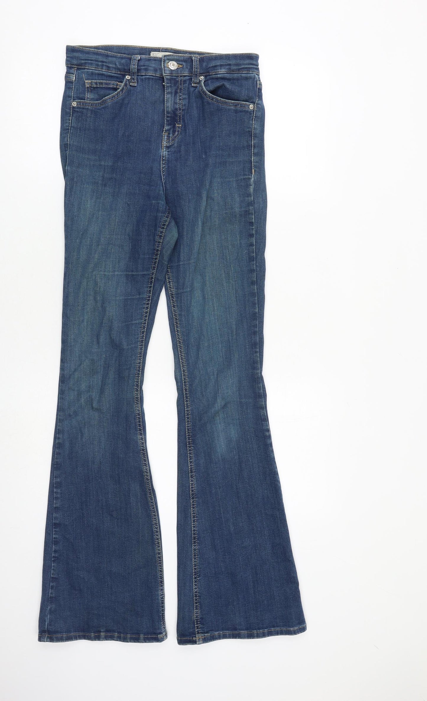Topshop Womens Blue Cotton Flared Jeans Size 28 in L32 in Regular Zip
