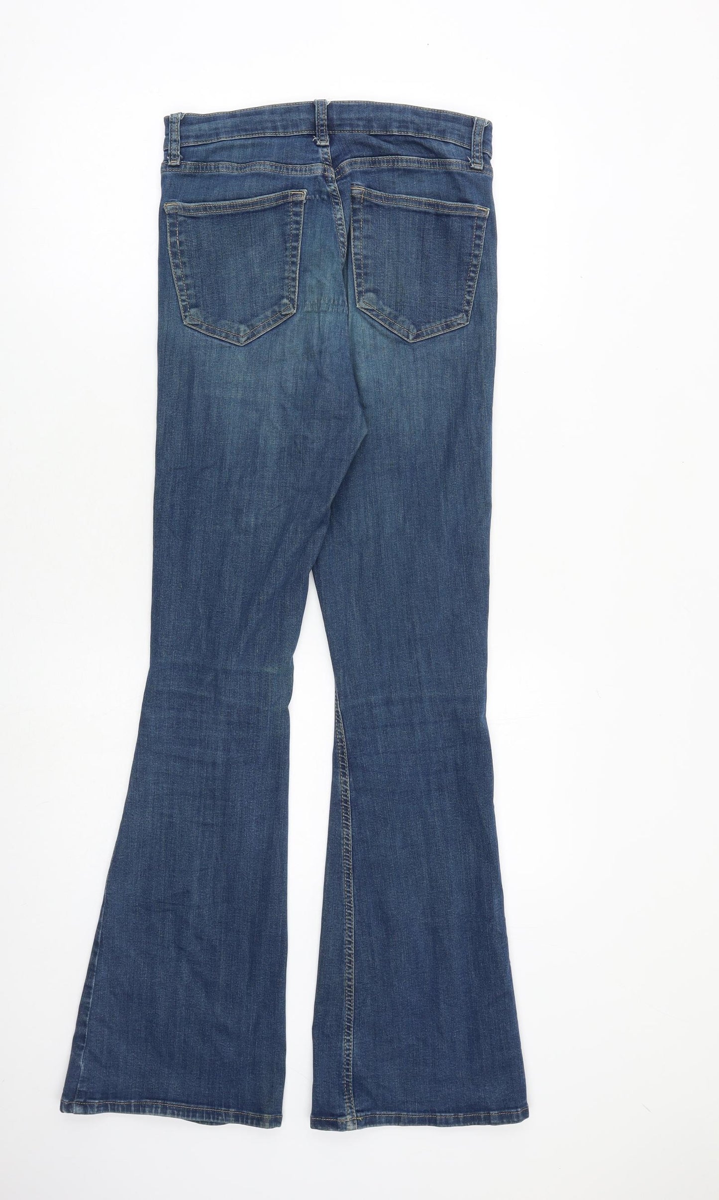 Topshop Womens Blue Cotton Flared Jeans Size 28 in L32 in Regular Zip