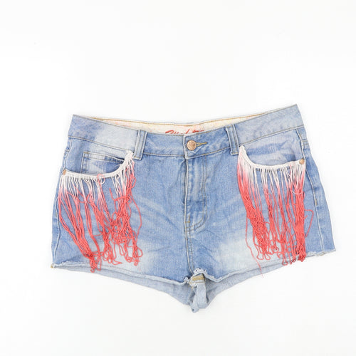 Denim & Co. Womens Blue Cotton Hot Pants Shorts Size 12 Regular Zip