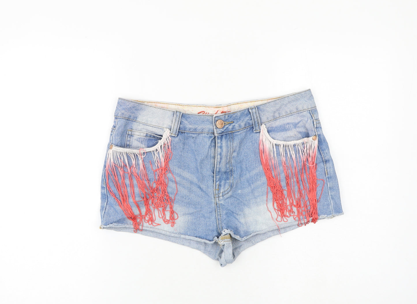 Denim & Co. Womens Blue Cotton Hot Pants Shorts Size 12 Regular Zip