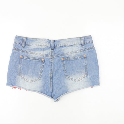 Denim & Co. Womens Blue Cotton Hot Pants Shorts Size 12 Regular Zip