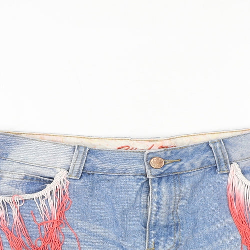 Denim & Co. Womens Blue Cotton Hot Pants Shorts Size 12 Regular Zip