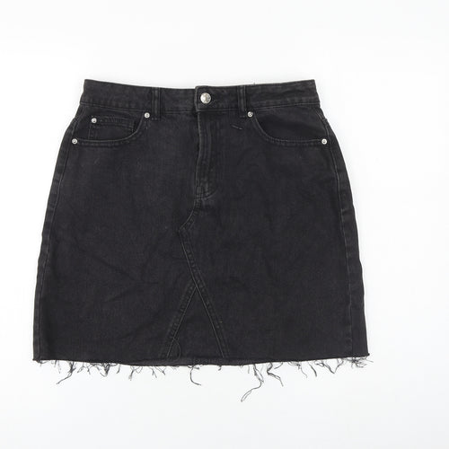 Denim & Co. Womens Grey Cotton A-Line Skirt Size 12 Zip