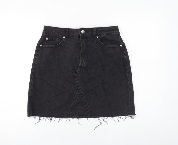 Denim & Co. Womens Grey Cotton A-Line Skirt Size 12 Zip