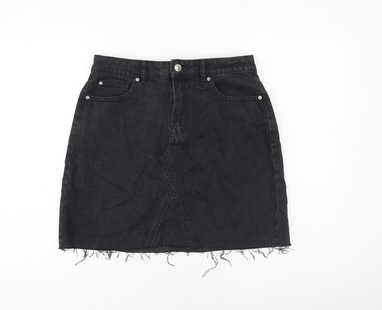 Denim & Co. Womens Grey Cotton A-Line Skirt Size 12 Zip