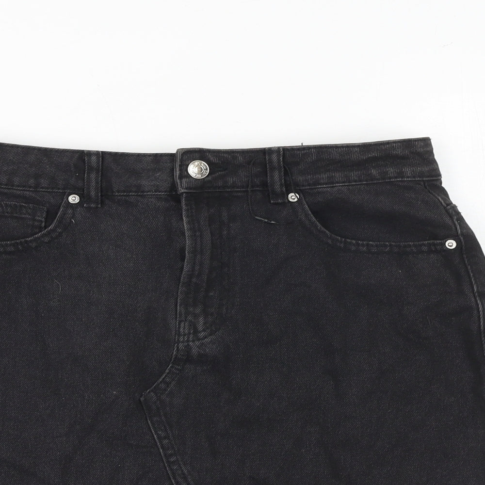 Denim & Co. Womens Grey Cotton A-Line Skirt Size 12 Zip