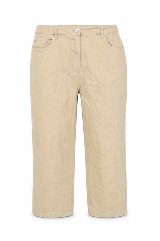Front view of Damart women’s beige cotton cropped jeans, size UK 12, 20-inch leg regular zip