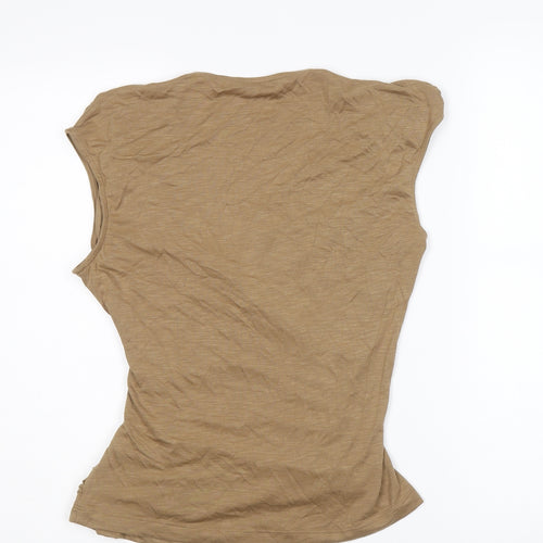 Marks and Spencer Womens Brown Modal Basic T-Shirt Size 12 V-Neck - Ruched