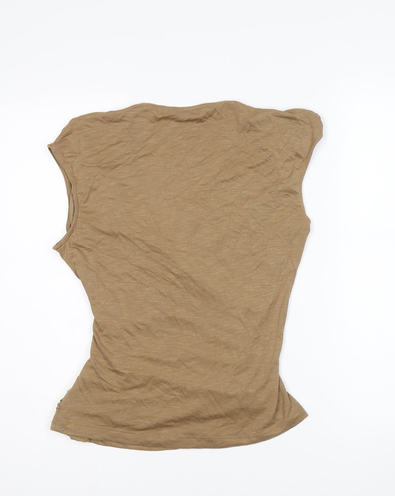 Marks and Spencer Womens Brown Modal Basic T-Shirt Size 12 V-Neck - Ruched
