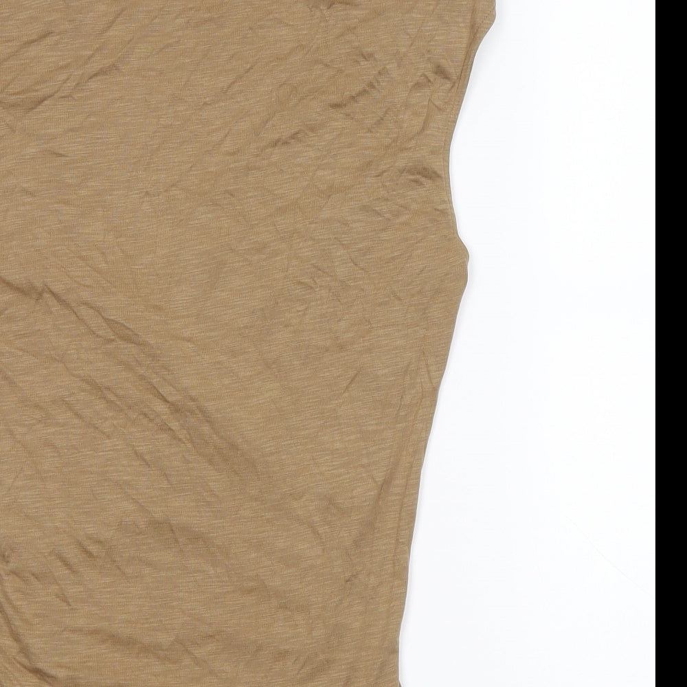 Marks and Spencer Womens Brown Modal Basic T-Shirt Size 12 V-Neck - Ruched