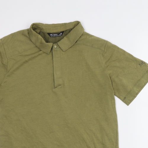 Arc'teryx Mens Gold Cotton Polo Size M Collared Button