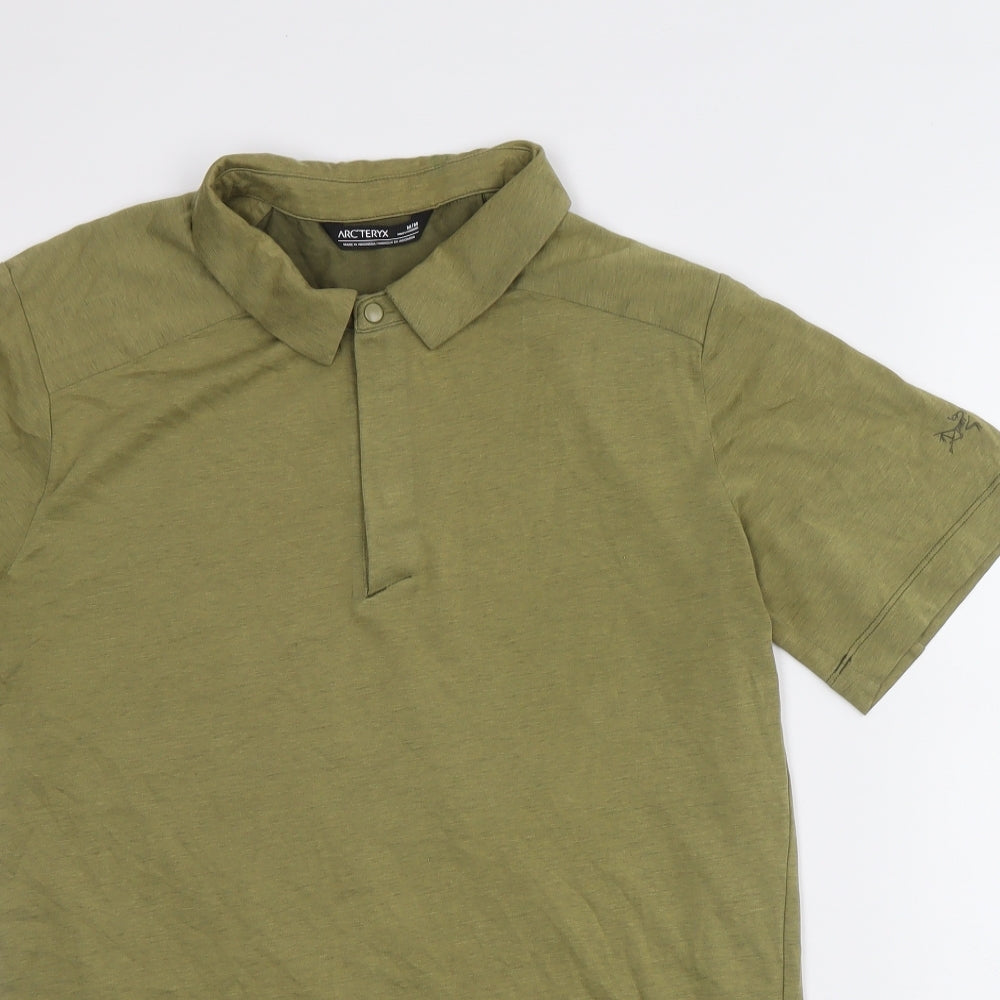 Arc'teryx Mens Gold Cotton Polo Size M Collared Button
